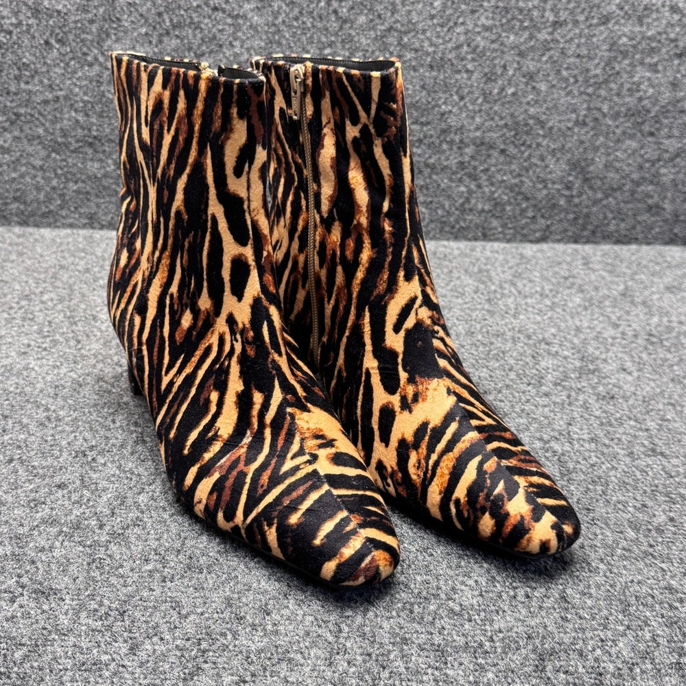 Target Tiger Print Ankle Boots Womens 9.5 Brown Animal Block Heel Indie Sleaze